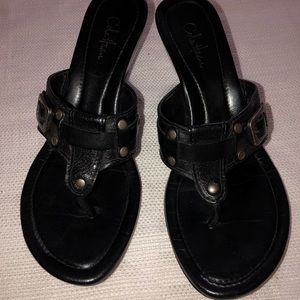 Cole Haan Black Thong Wedge Sandals